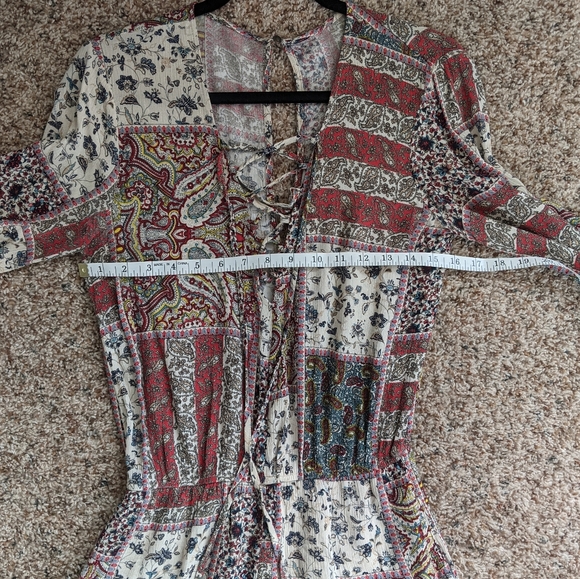 (AEO) Red White Boho Lace-up Romper Small - Picture 13 of 14